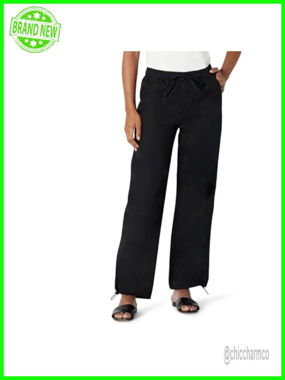 Women's Mid-Rise Wide-Leg Parachute Pants Stretch Cotton Twill Loose Fit